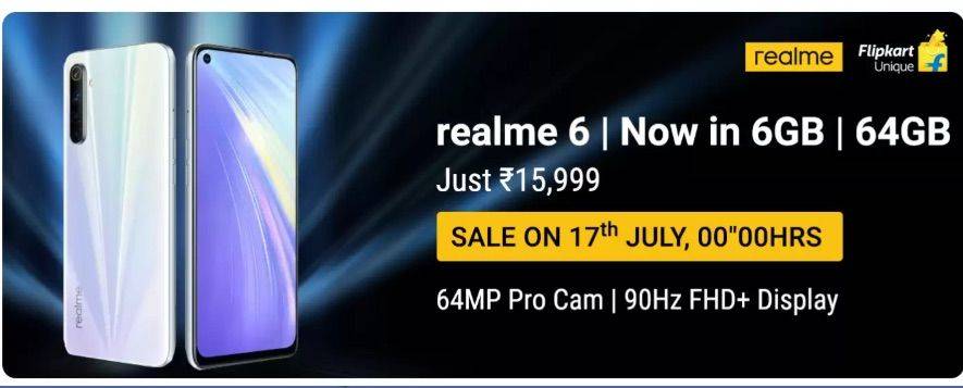 realme 6 new variant 6gb ram 64gb storage launched in india at rs 15999 64mp camera specs