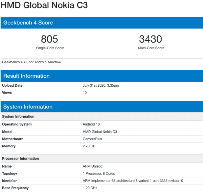 nokia c3 geekbench listed 3gb ram specifications leaked