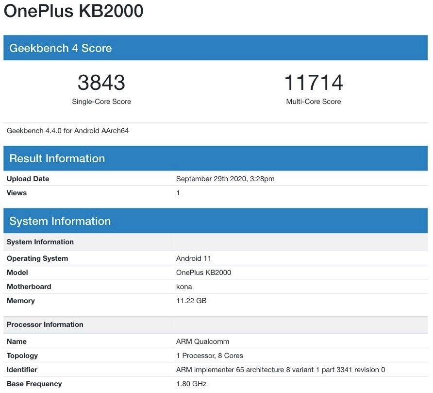 oneplus 8t listed on geekbench with 12 gb ram launch on 14 october