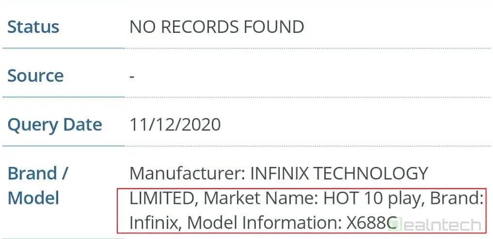 Infinix Hot 10 Play listed on fcc 2gb ram 32 gb storage leaked