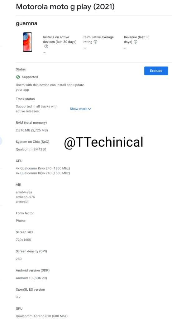 motorola Moto G Play 2021 snapdragon 460 soc 3gb ram specs leaked