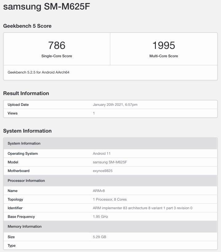 Samsung Galaxy M62 with Exynos 9825 SoC 6GB RAM Spotted on geekbench specs leaked