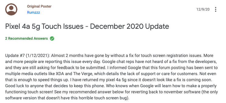 google-pixel-4a-5g-phone-touch-issue-complain-problem