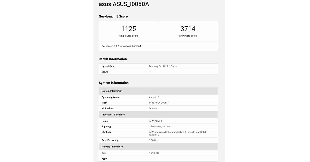 ASUS ROG Phone 5 LISTED ON GEEKBENCH with 16gb ram snapdragon 888 soc