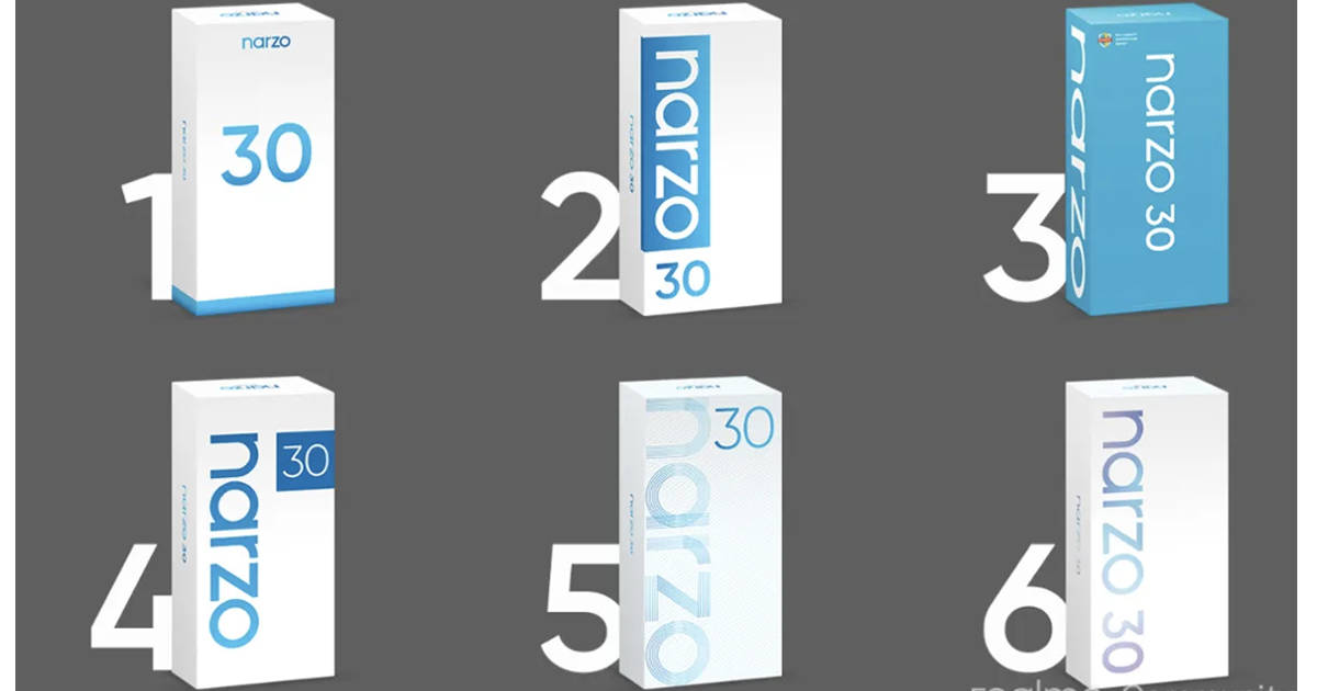 realme narzo 30 retail box image india launch soon