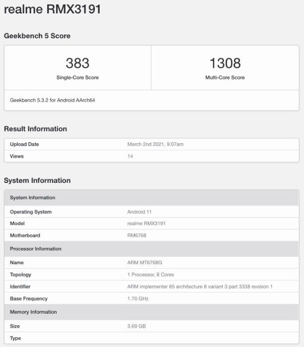 Realme C25 listed on geekbench with helio p65 soc 4gb ram might launch soon
