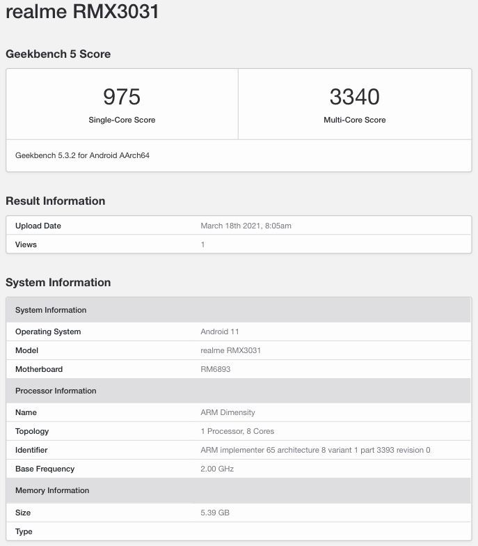 Realme RMX3031 geekbench listing could be GT Neo launch date 31 march