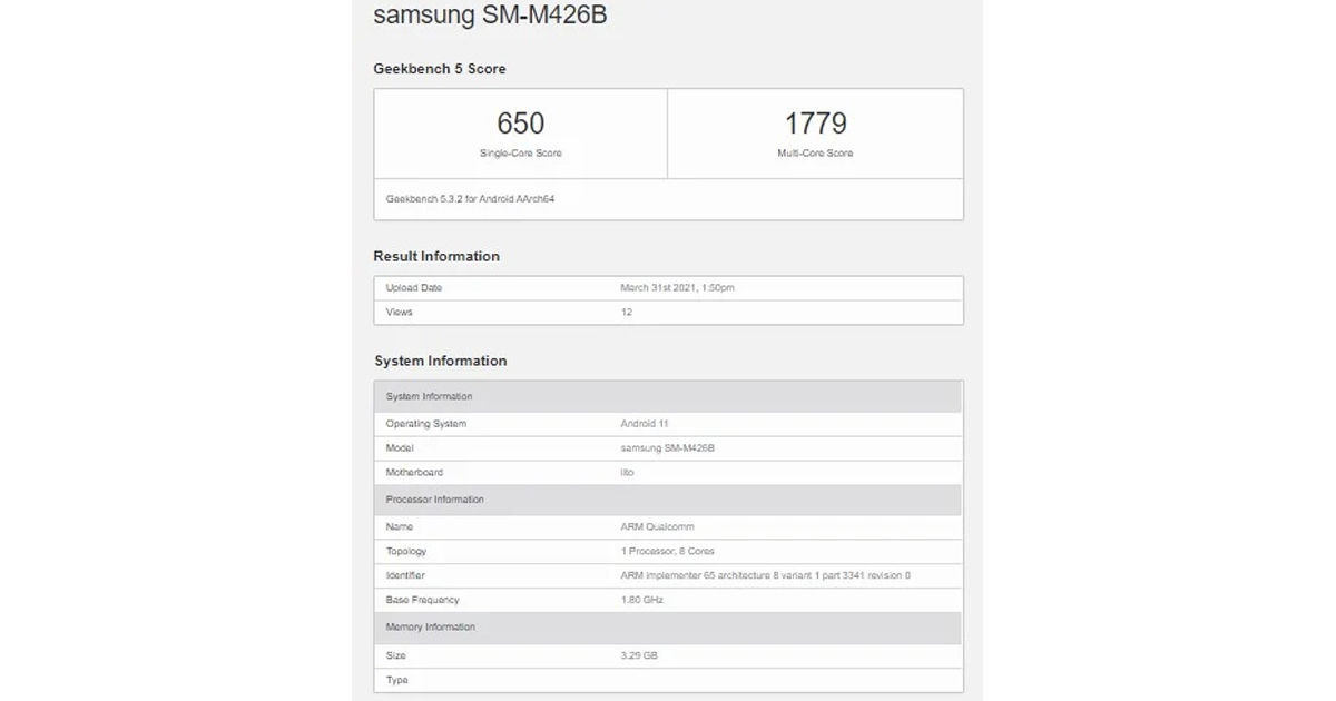 Samsung Galaxy M42 5G geekbench listing specs leaked India launch soon Price
