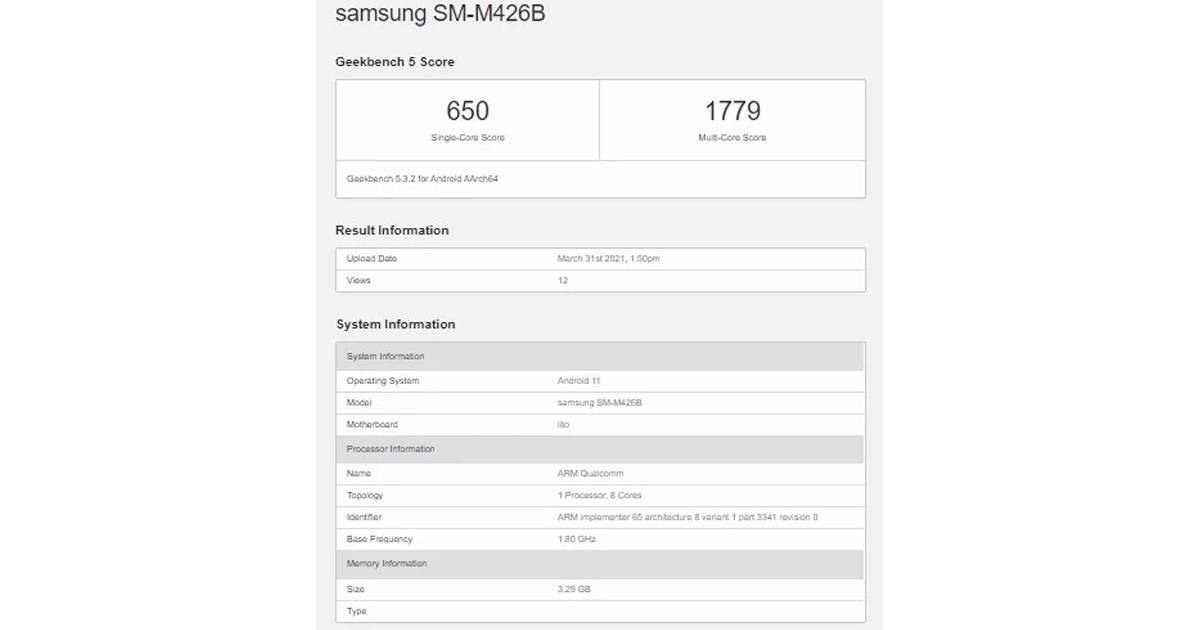 Samsung Galaxy M42 5G geekbench listing specs leaked India launch soon Price
