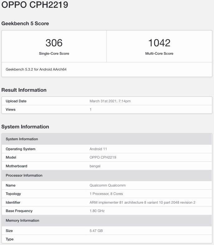 OPPO A74 4G geekbench listing Specs Leaked Launch Soon