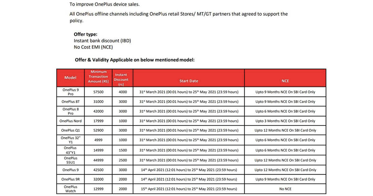 OnePlus SmartPhone Discount sbi Offer Details