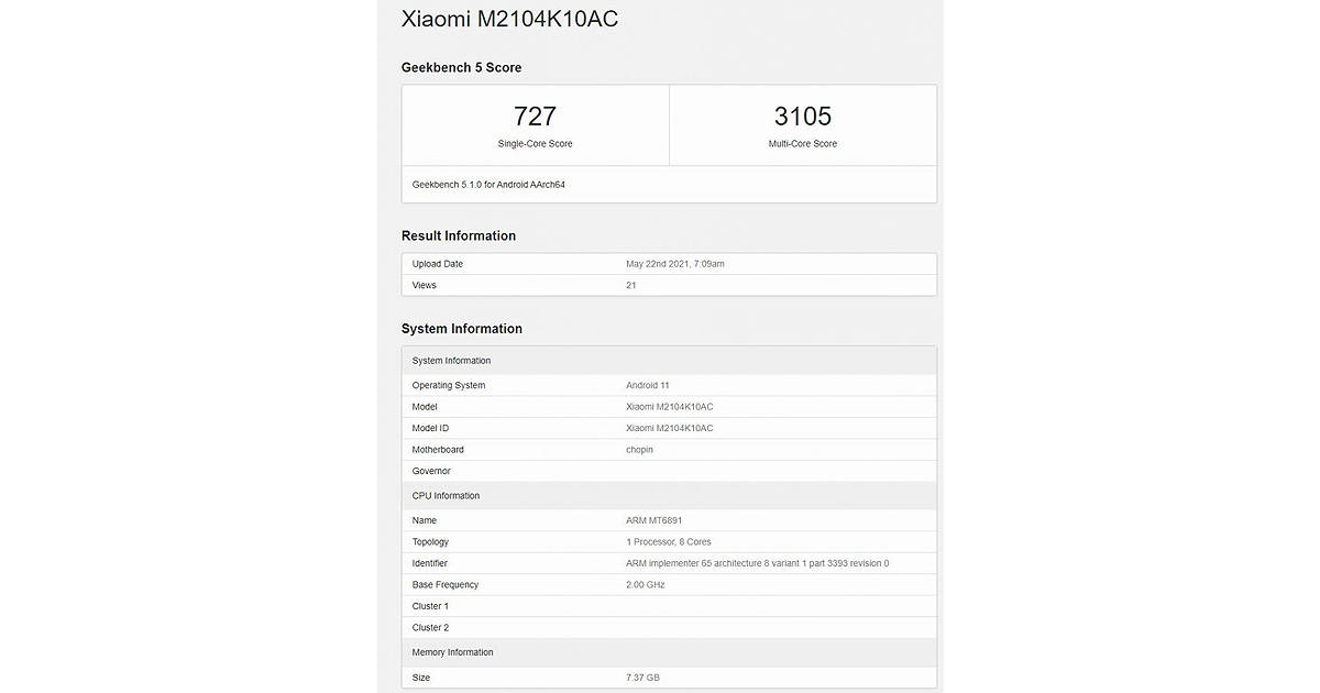 Redmi K40 Light Luxury Edition geekbench specs leak