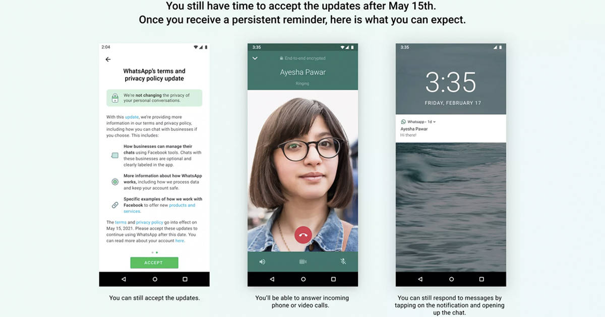 what happens when whatsapp terms and privacy policy updates take effect after 15 may