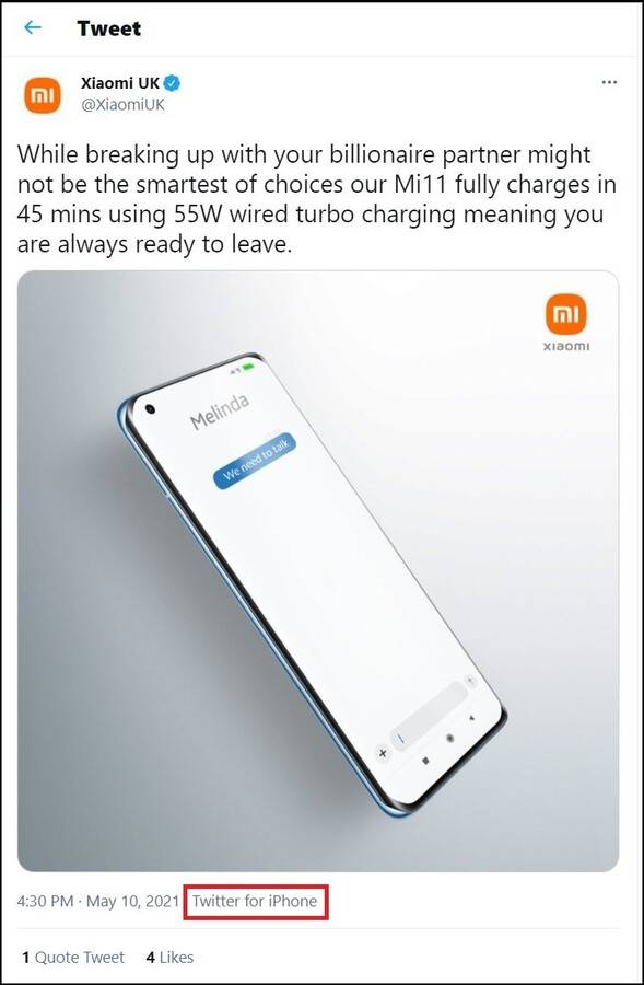 Xiaomi uk tweet by apple iphone for mi 11 smartphone