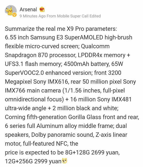 realme-x9-pro-specs-tipped