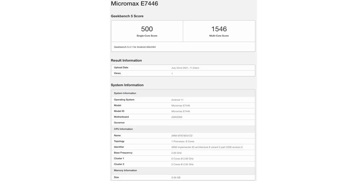 Micromax phone listed on geekbench with 4gb ram india launch on 30 july In 2B Price