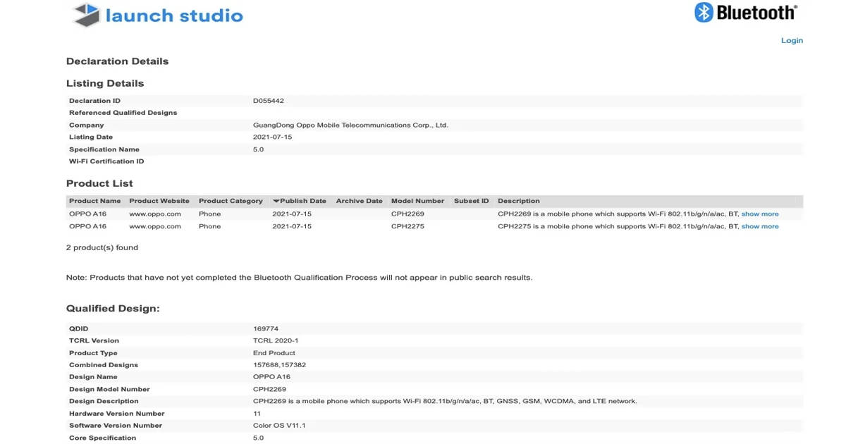 OPPO A16 launch soon Specs design leaked Bluetooth SIG