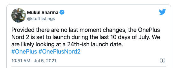 OnePlus Nord 2 might launch in india in last week of July 24