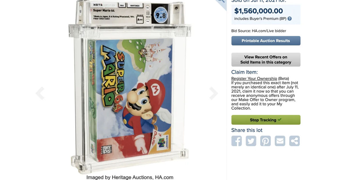 worlds most expensive video game super mario 64 heritage auctions