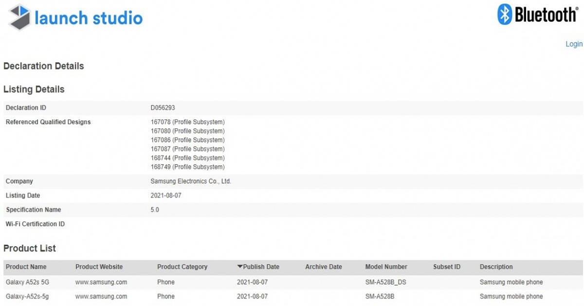 Samsung Galaxy A52s 5G Bluetooth SIG Listing launch soon