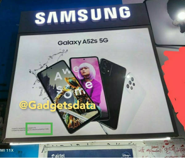 Samsung Galaxy A52s 5g phone poster image on india retail store