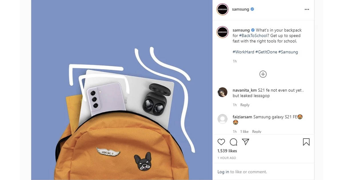 Samsung Galaxy S21 FE official image on instagram