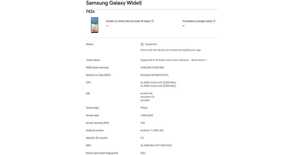 Samsung Galaxy F42 5G phone Galaxy Wide5 Specs leaked