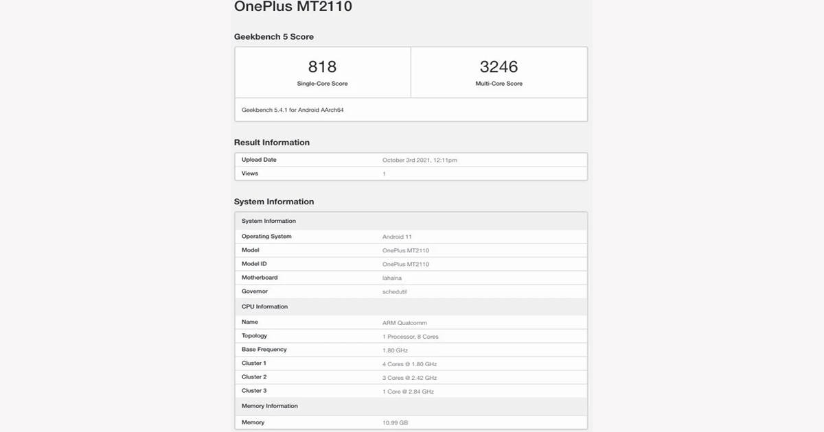 12GB RAM Phone OnePlus 9 RT geekbench listing Snapdragon 888 SoC specs leaked