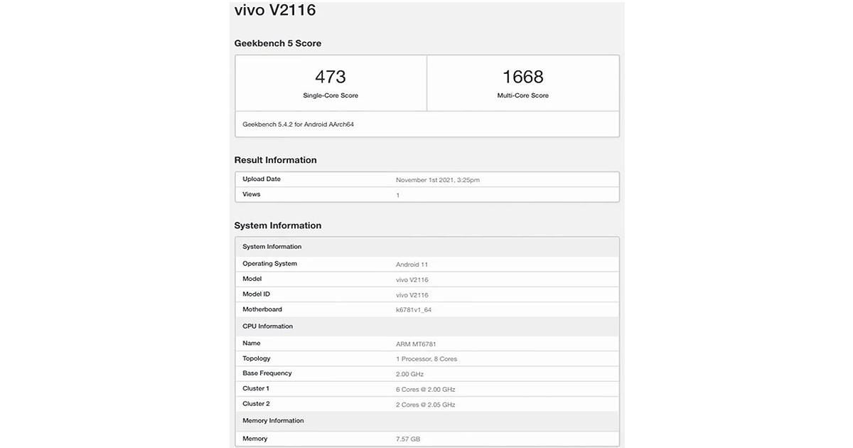 8GB RAM Helio A22 SoC specs leaked on geekbench vivo v23e listing