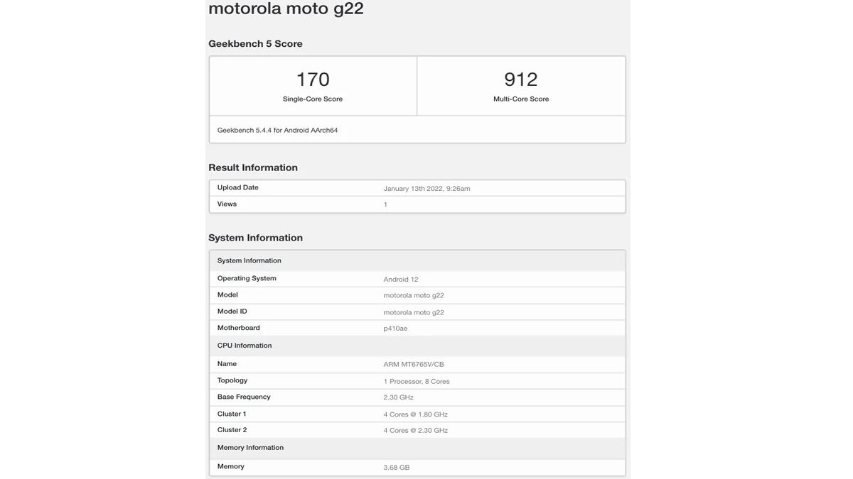 Motorola Moto G22 Specs leaked before launch
