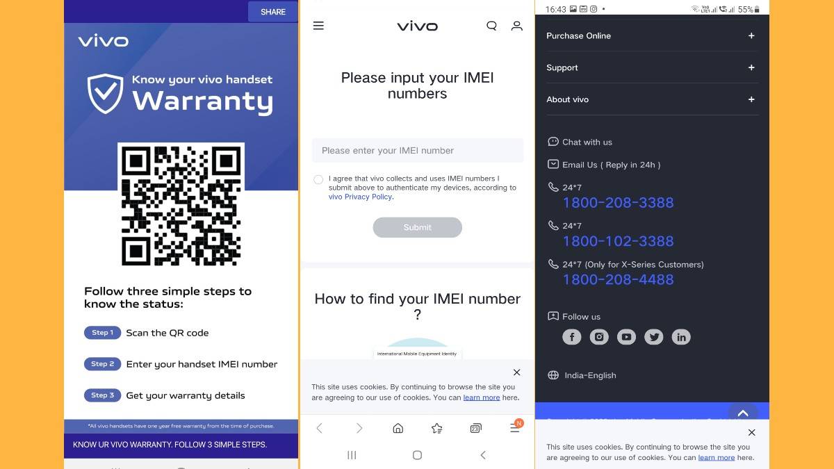 how to know vivo smartphone warranty and customer care number