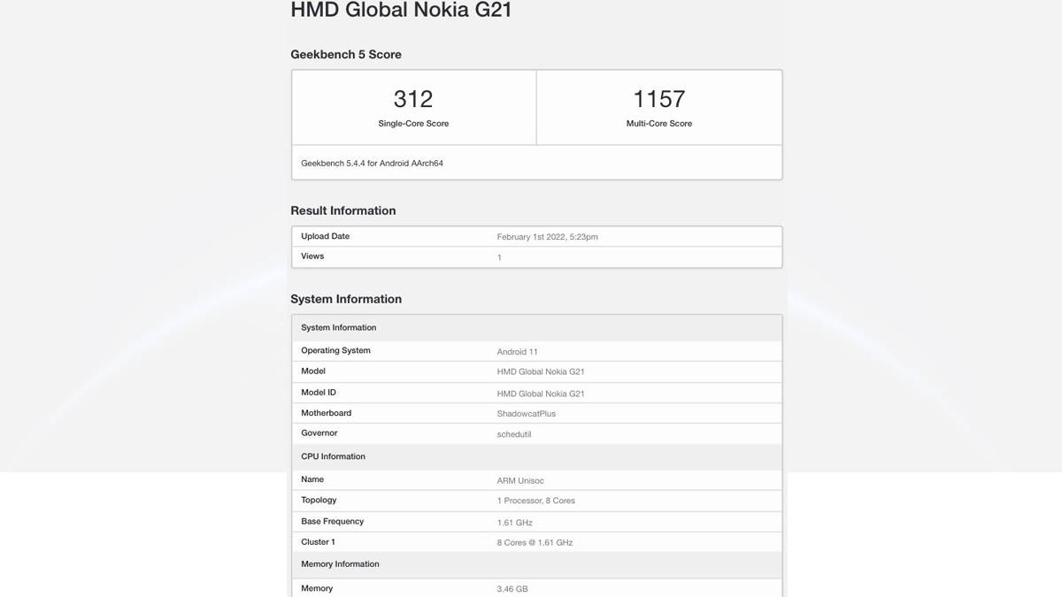HMD Global Nokia G21 listed on geekbench with Unisoc T606 chipset launch soon