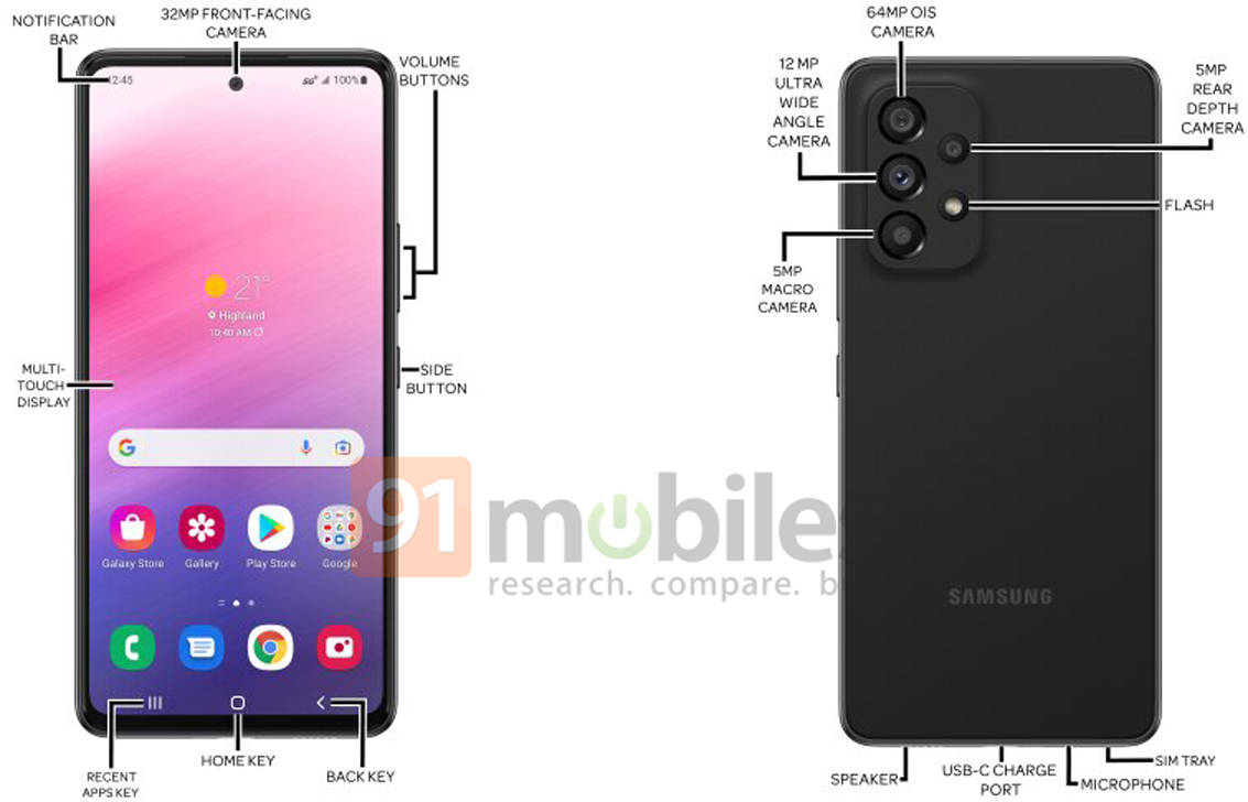 Samsung Galaxy A73 5G design leaked
