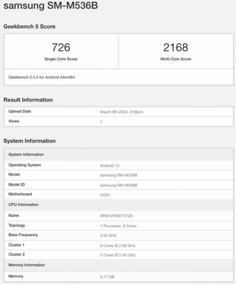 Samsung Galaxy M53 5G Smartphone Listed on Geekbench Specifications Revealed