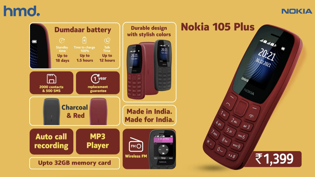 Nokia 105 Plus cheap keypad phone india price