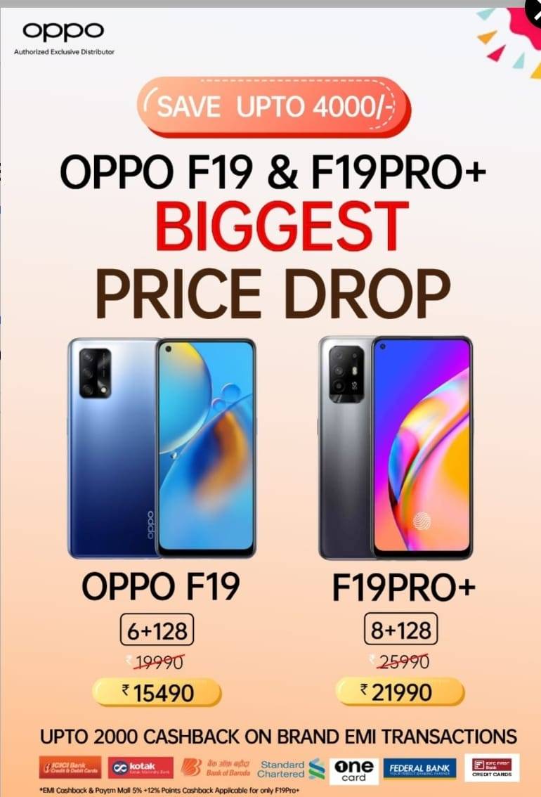 Oppo F19 and Oppo F19 Pro+ smartphone discount Up to Rs 4000