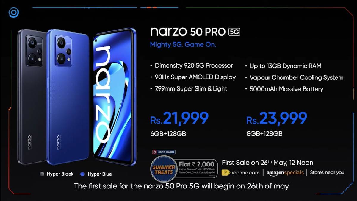 5000mAh Battery, 48MP Triple Rear Camera Dimensity 920 5G Processor Smartphone Realme Narzo 50 Pro 5G Launched