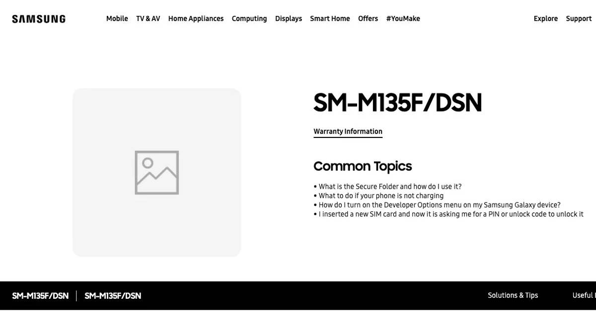 Samsung Galaxy M13 5G Support Page Live