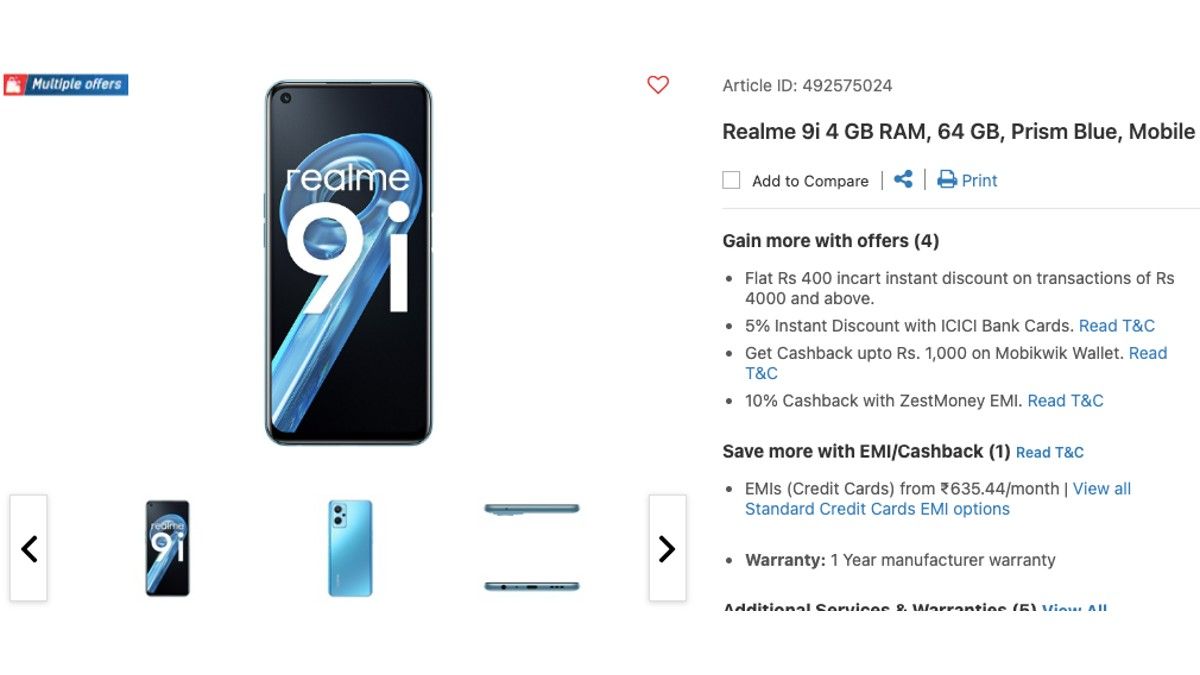 Realme 9i gets special Discount on Reliance Digital Check Price and Specs