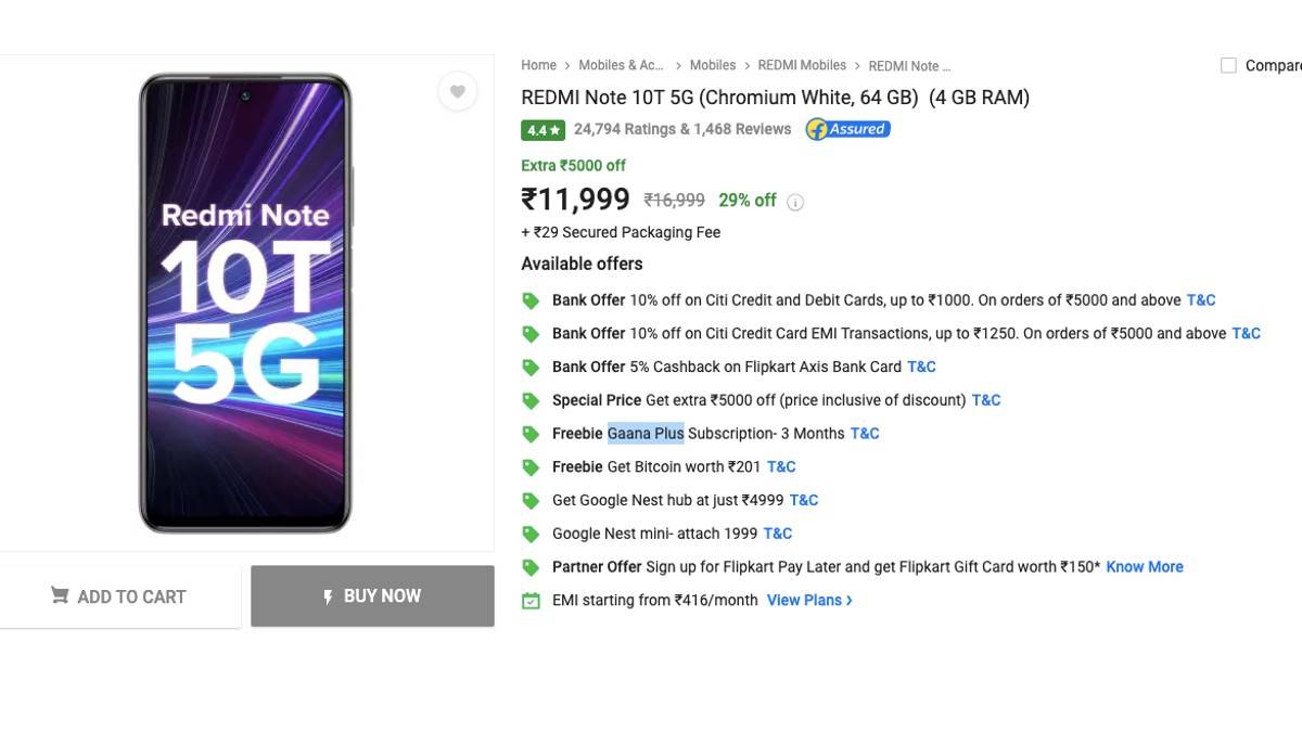 Redmi Note 10T 5G Offers