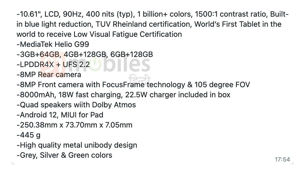 redmi pad 5g specs details