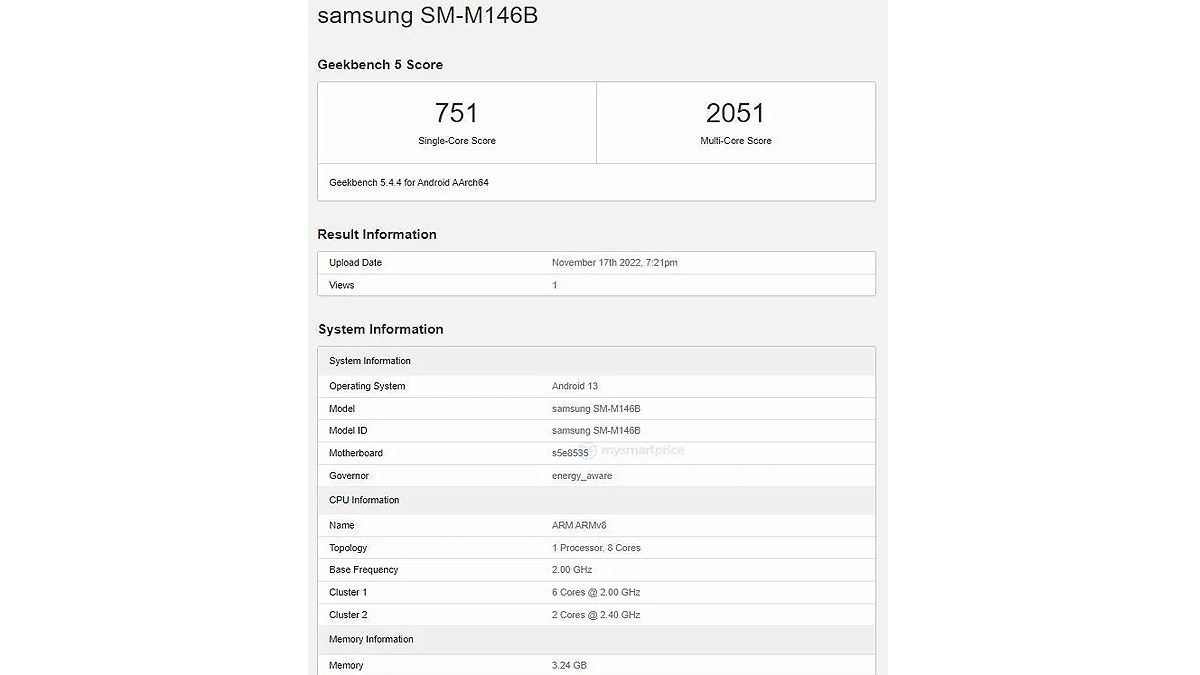 Samsung Galaxy M14 5G specifications leaked on Geekbench launch soon