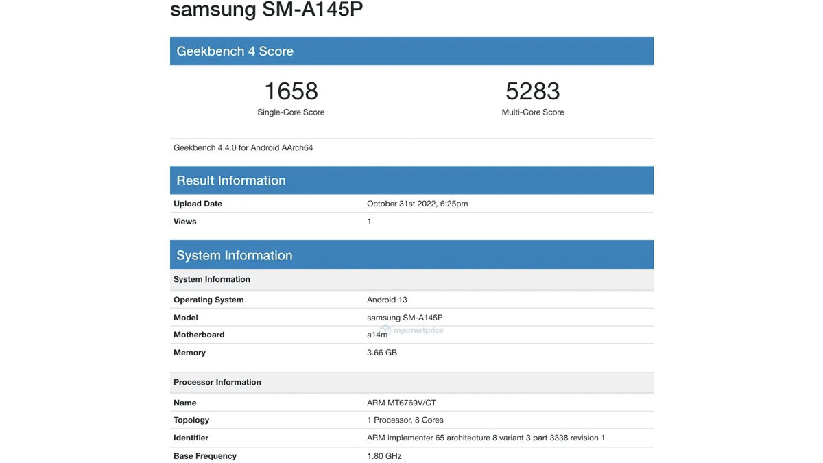 4 GB RAM MediaTek Helio G80 phone Samsung Galaxy A14 4G specifications leaked on geekbench
