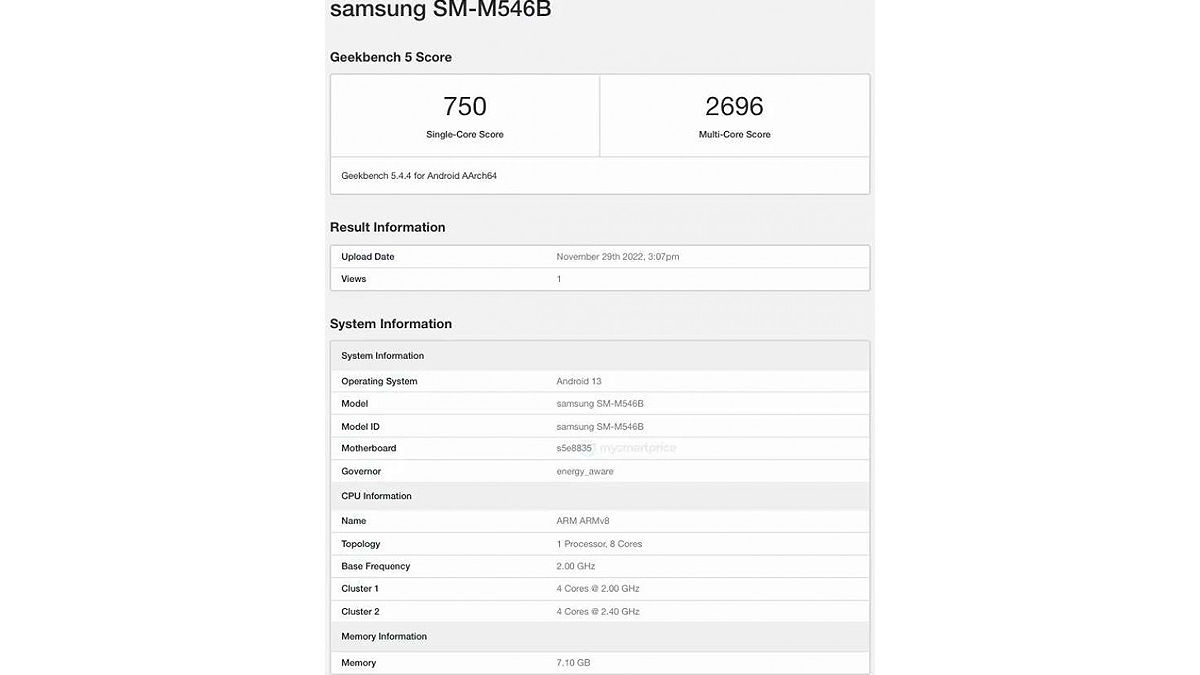 8 gb ram mobile phone Samsung Galaxy M54 5G specifications leaked on geekbench might launch soon