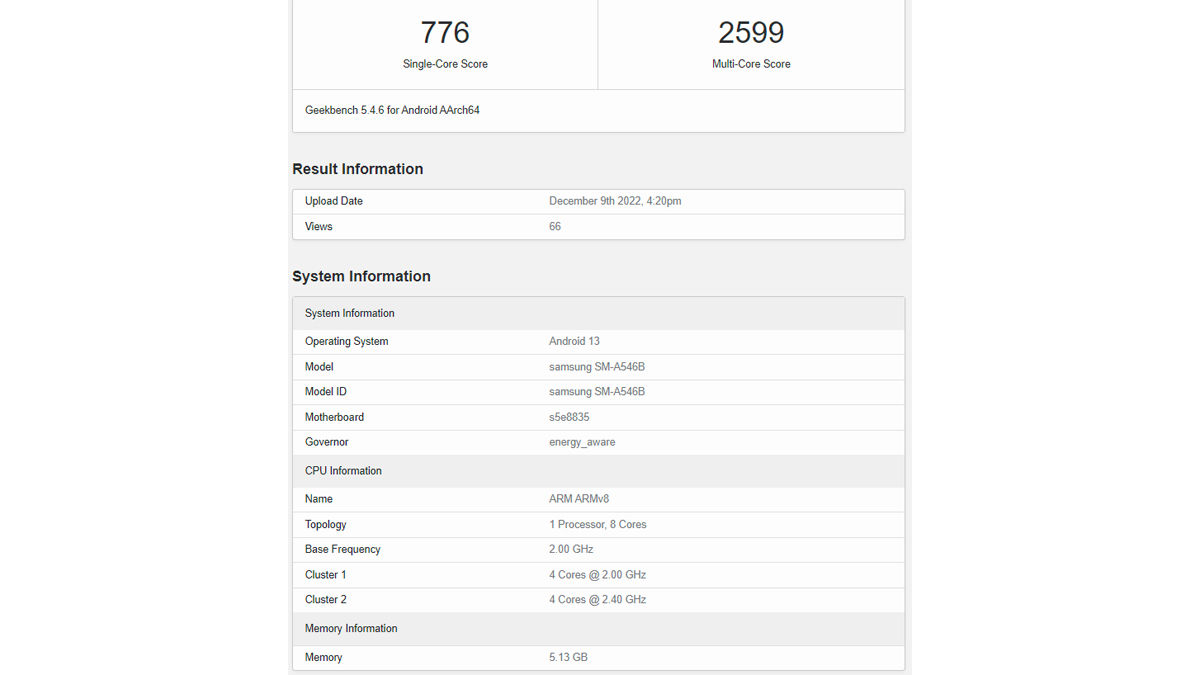 6GB RAM Smartphone Samsung Galaxy A54 5G listed on geekbench specifications revealed launch soon