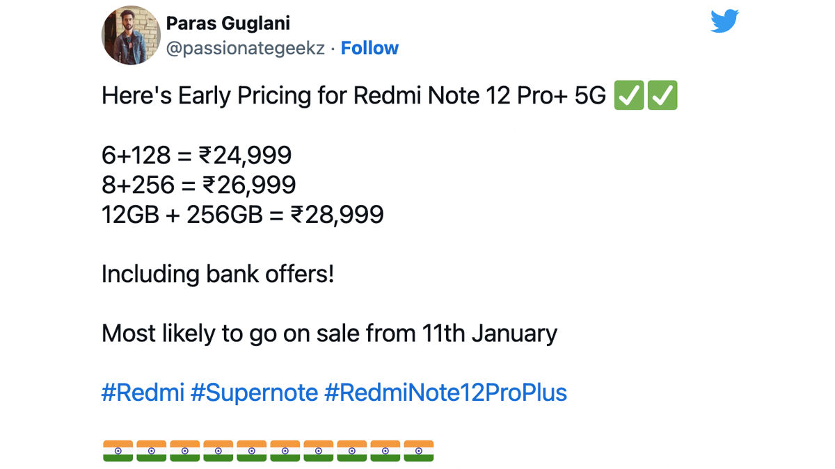 Redmi Note 12 Pro plus 5G Price in India leaked ahead launch starting at rs 24999