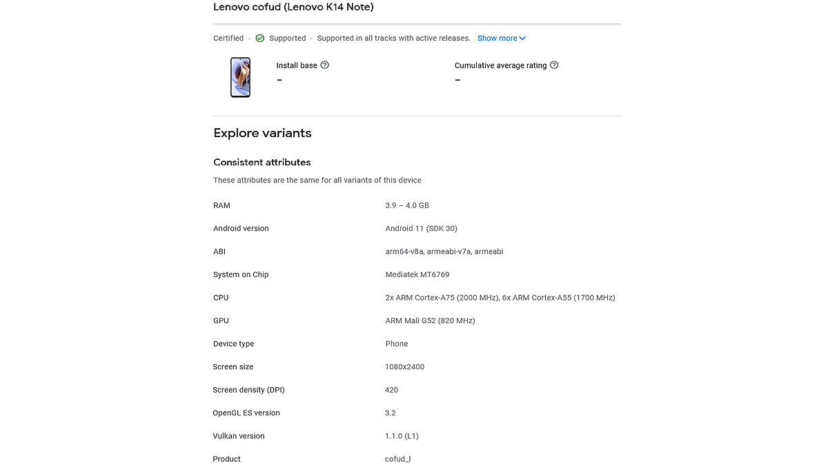 low budget smartphone Lenovo K14 and Lenovo K14 note specifications leaked on google play console