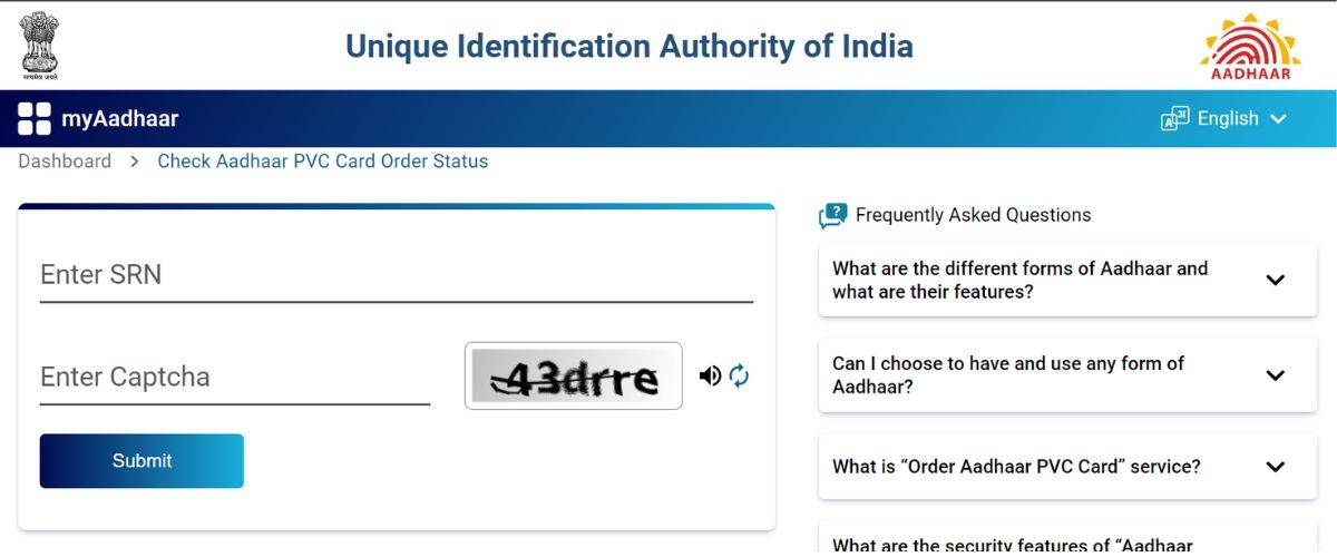 Aadhaar PVC Card Status