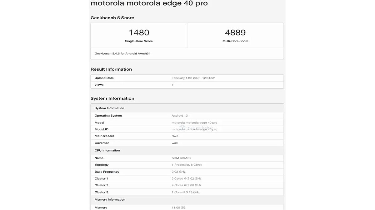 Motorola Edge 40 Pro Geekbench