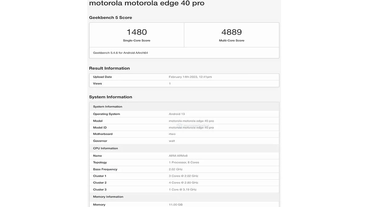 Motorola Edge 40 Pro Geekbench